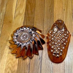 Set of 2 Vintage Copper Jelly Mold Jello Fruit and Spiral